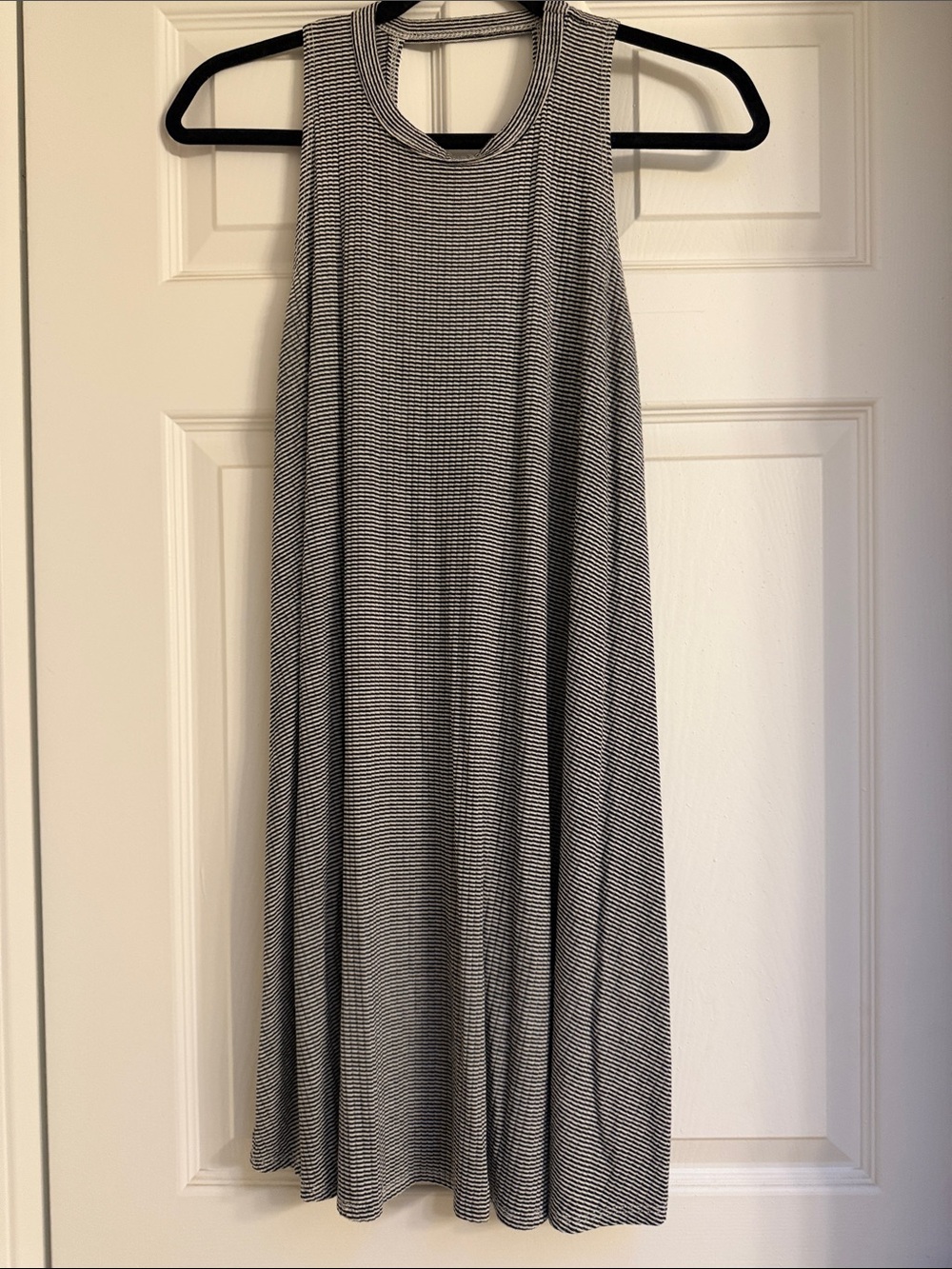Sleeveless Black and White Striped Swing Dress